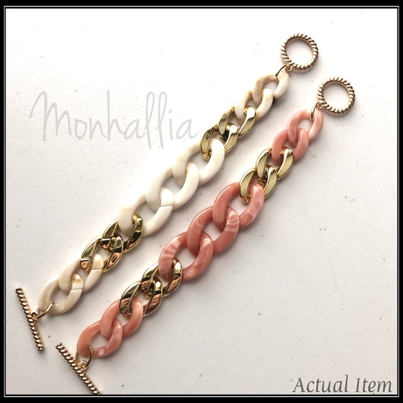 NEW GOLD & CREAM STATEMENT CHAIN LINK BRACELET - Picture 4 of 4